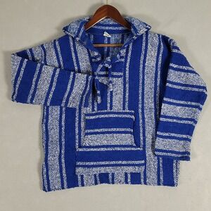 Emisa Baja Hoodie Mens M Blue Striped Relaxed Acrylic Blend Mexican Jerga
